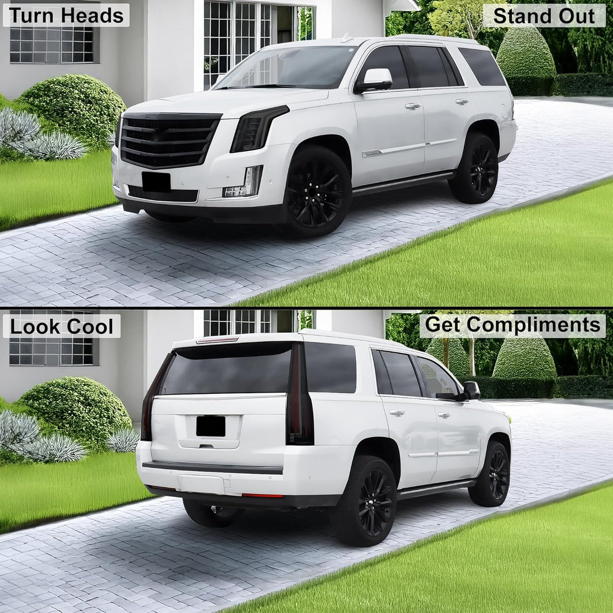 BOGAR TECH DESIGNS Full Headlight Taillight Tint Kit Fits Cadillac Escalade (ESV) 2015-2020, Dark Smoke