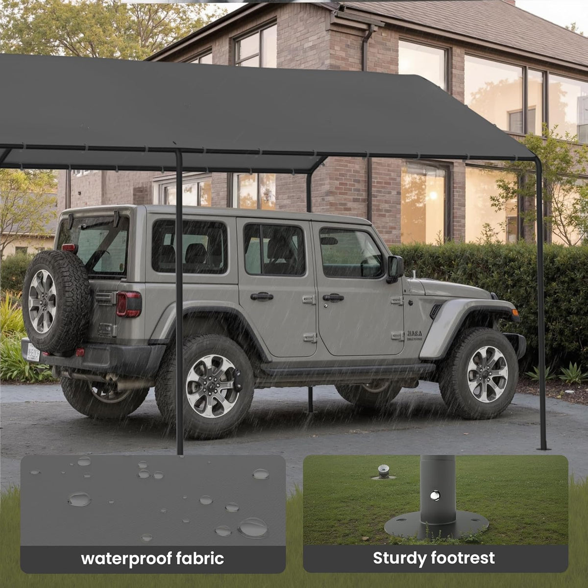 GOJOOASIS 10x20 Carport Heavy Duty Portable Garage Shelter Metal Car Canopy Tent with UV-Resistant & Weatherproof Top Cover for RV & Vehicles (Gray, 10x20 Without sidewalls)