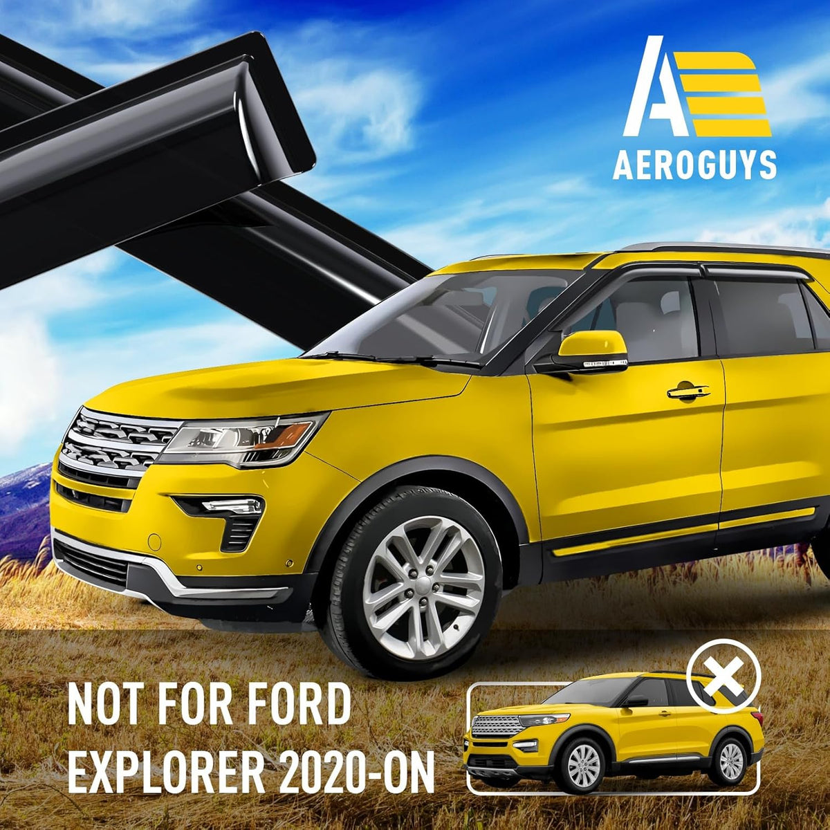 Extra Durable Window Deflectors Tape-On Window Visors Rain Guards Fit for Ford Explorer 2011-2019, Sun Visors, Wind Vent for Shades, Exterior Car Accessories - 4pcs. AG0040