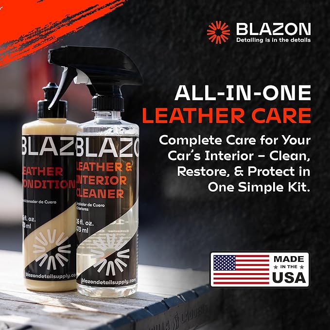BLAZON Leather & Interior Cleaner + Leather Conditioner COMBO- All-in-one Kit- full car interior cleaner and revitalizing leather conditioner- Auto, Home, Office, Apparel & more