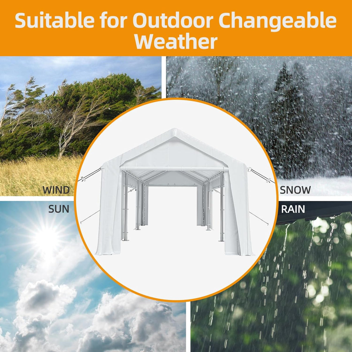 12x20ft Heavy Duty Carport Outdoor Canopy Portable Garage with 4 Doors & 4 Windows Waterproof UV Resistant Storage Shelter with Removable Sidewalls for Car Truck Boat, White