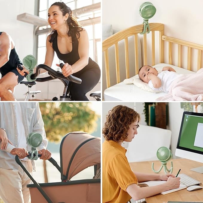 Momcozy 8000mAh Portable Stroller Fan, 27H Ultra-long Battery Life Detachable 4 Speed 360°Rotate LED Night Light with 2 Modes, USB Rechargeable Handheld Cooling Fan for Travel/Car Seat/Bedroom