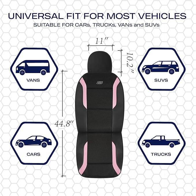Skechers Memory Foam Car Seat Covers, Air Cool Mesh Thick Seat Covers, Car Seat Covers Front Seats Airbag Compatible, Automotive Comfort Protection for Most Cars, Vans,Trucks, SUVs,Pink