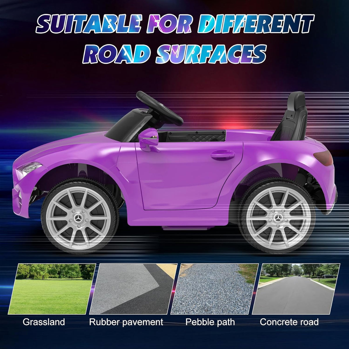 12V Kids Ride On Car with 2.4G Remote Control,Battery Powered Electric Car Ride On Vehicle Double Doors, 5 Point Safety Belt,LED Light (SC-Purple)