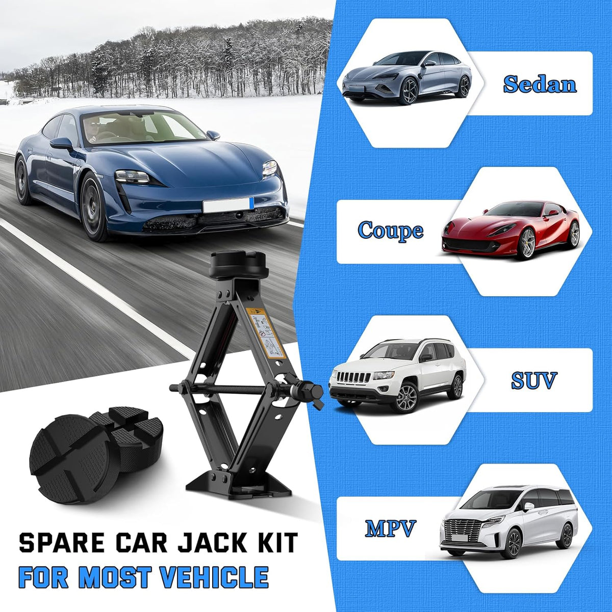 IMAYCC Car Jack Kit 2.5 Ton Scissor Jack Portable Car Jack and Stand Kit, Tire Changing Kit with Spare Tire Kit, Universal Jack Car Kit for Easy Tire Changes