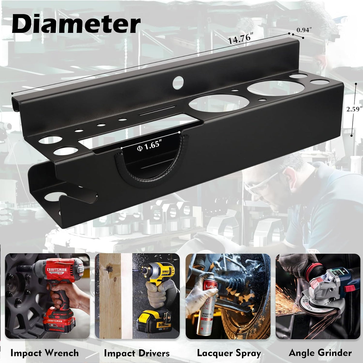 MUTUACTOR Power Tool Organizer,Heavy Duty Drill Driver Angle Grinder Holder,Quick Access Impact Drill Holder Tool Rack Utility for Rolling Tools Chest Utility Storage Carts