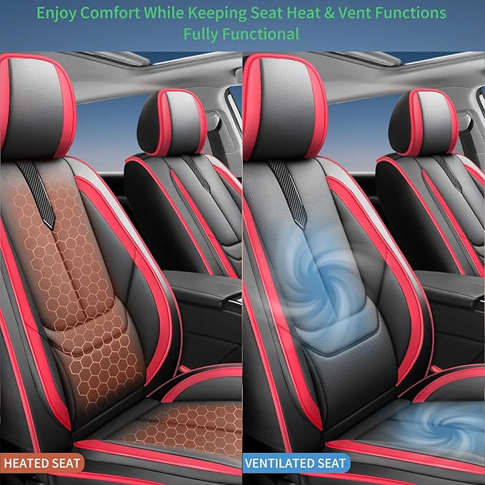 Fit Venue Car Seat Covers for Hyundai Venue 2020-2025 2026 -Upgraded Premium Waterproof & Breathable Leather,Airbag Compatible,All-Weather Seat Cushion Protector,2 Front/Black-Red
