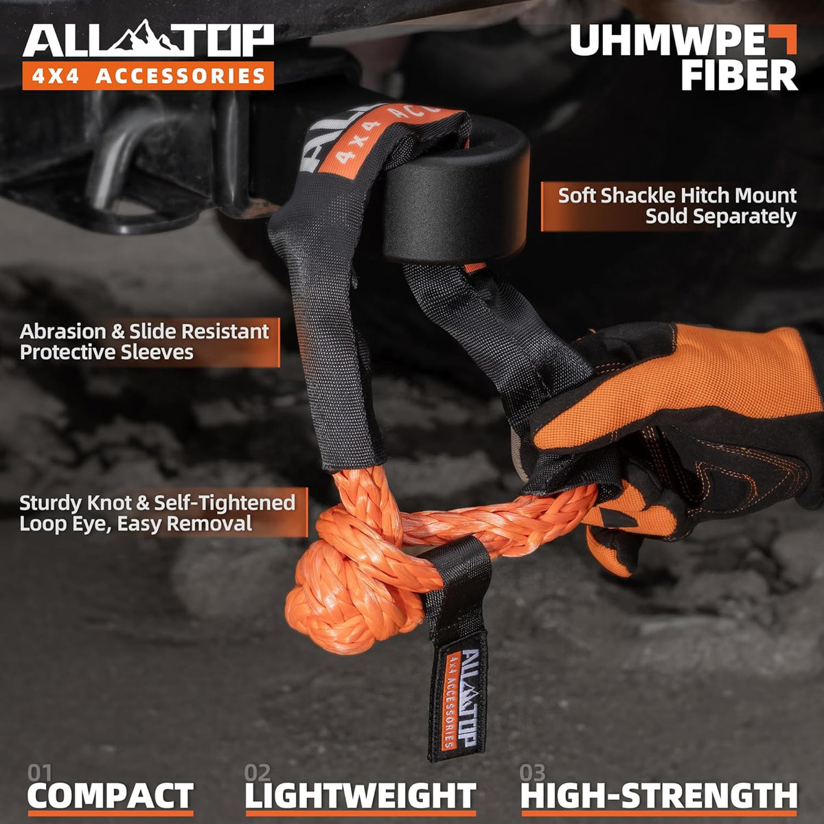 ALL-TOP Synthetic Soft Shackle & Recovery Ring Kit (2PCS 3/4in x 24in - 66200LBS Shackles + 1 Snatch Pulley Ring) for Winch Tackle Pulley System