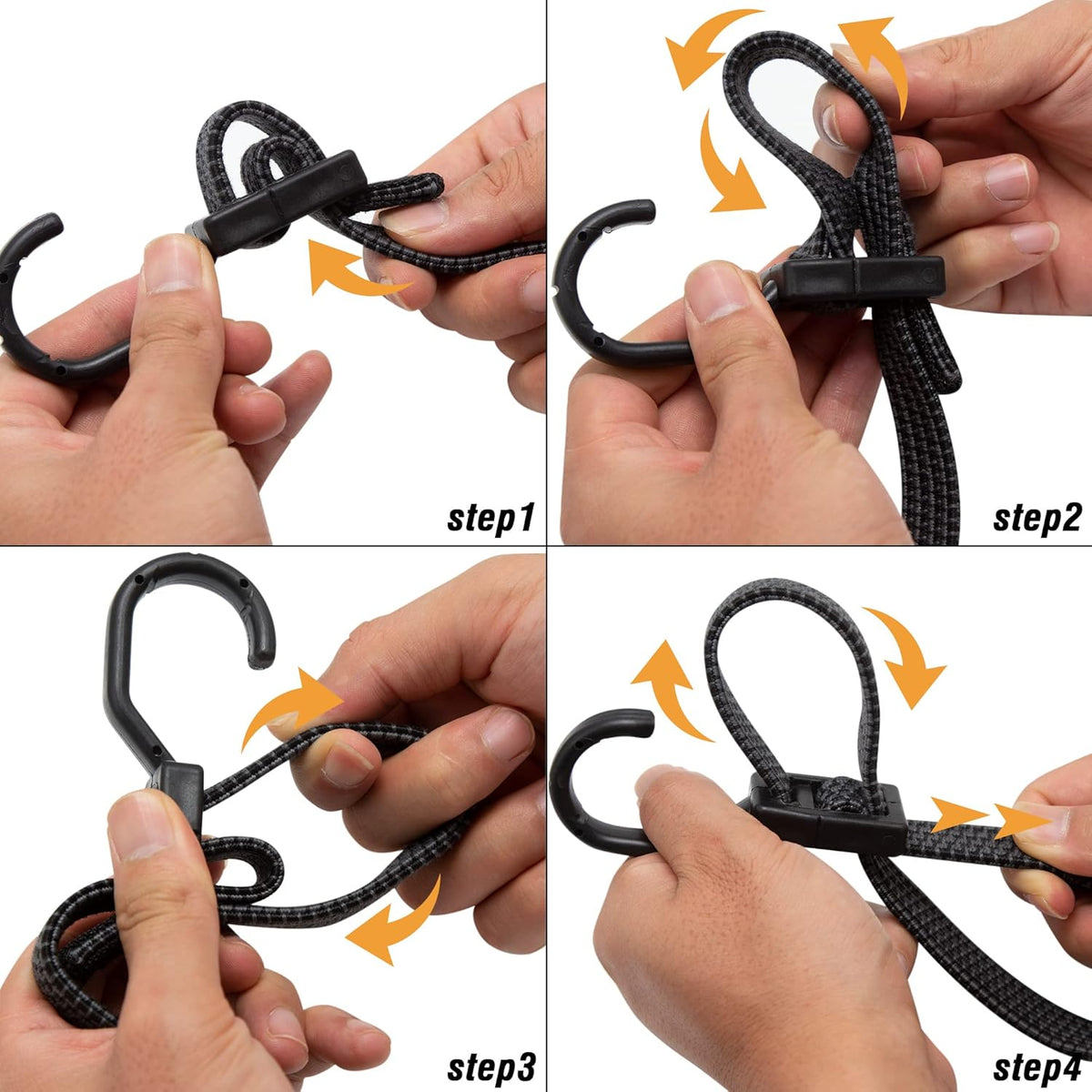 Bungee Cords, Flat Adjustable Bungee Cords with Hooks Heavy Duty 48 Inch, Elastic Rubber Black Bungee Straps with Buckle Hooks for Outdoor, Camping, Tarps, Bike Rack, Tent, Truck, 6 Pack