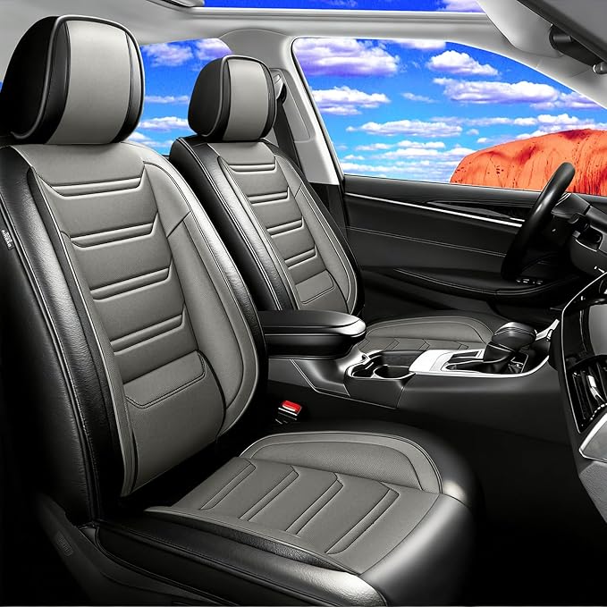 Fit Mazda 6 Car Seat Covers for Select Mazda 6 2007-2021 - Premium Full Coverage Leather, Airbag Compatible, Luxury Waterproof & All Weather Seat Protector, Front Pair Black+Gray