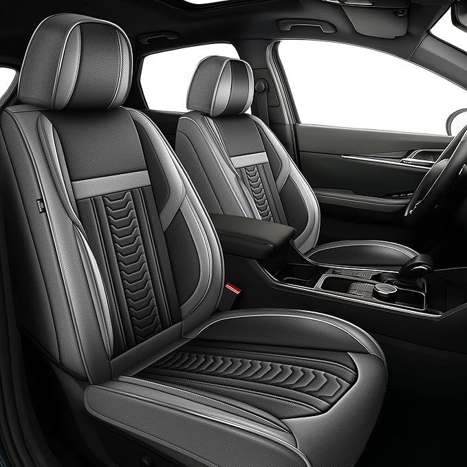TTX LIGHTING for Nissan Maxima 2011-2023 Seat Covers: Waterproof Leather Seat Protector with Airbag Compatible (2 Front Seats,Black&Gray)