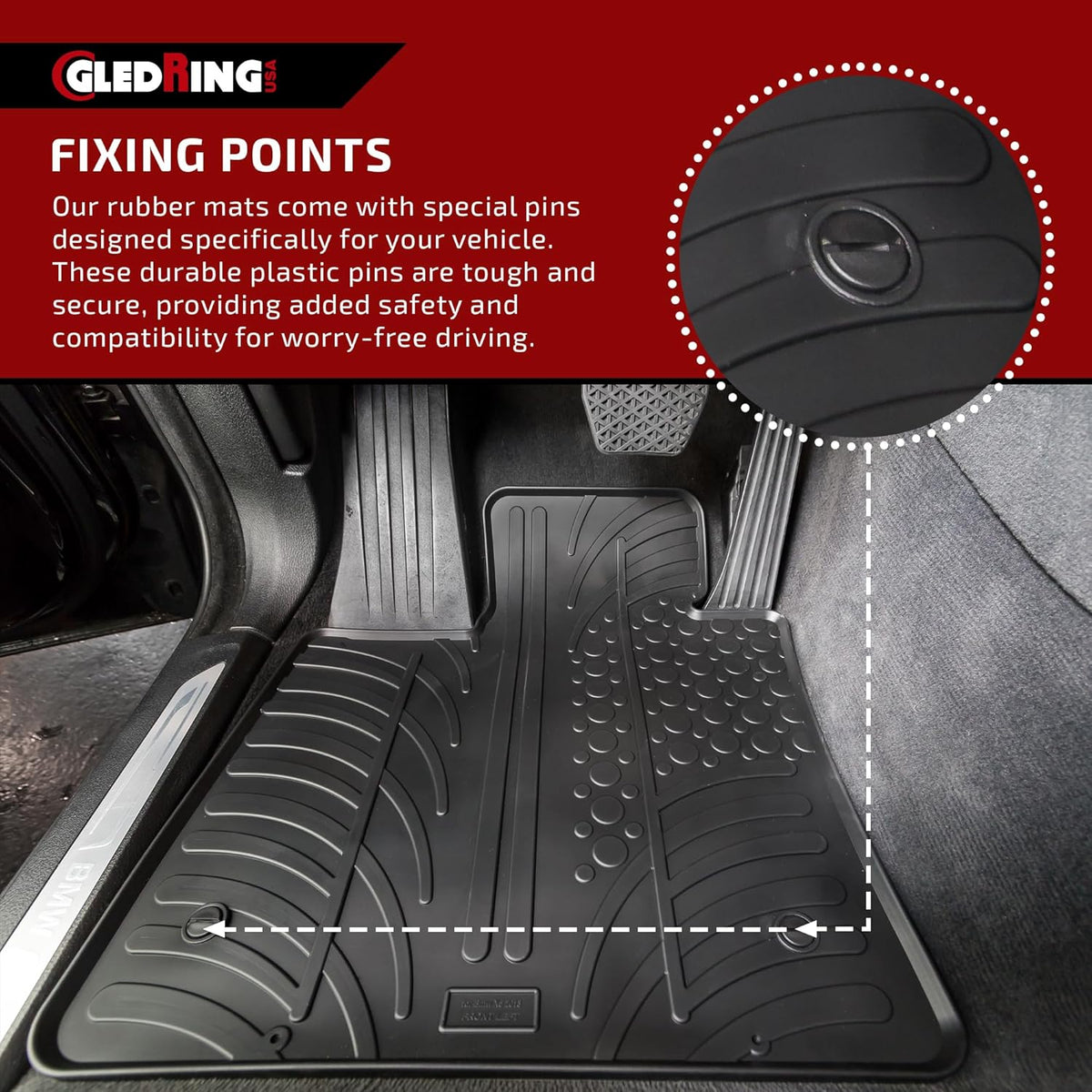 Gledring USA Custom Fit All-Weather Rubber Floor Mats Intended for Mercedes Benz ML Class/ML-63 AMG (W166) 2012-2015, No Trimming Required, Tailored Custom Fit, Protects from Rain, Mud, & Snow