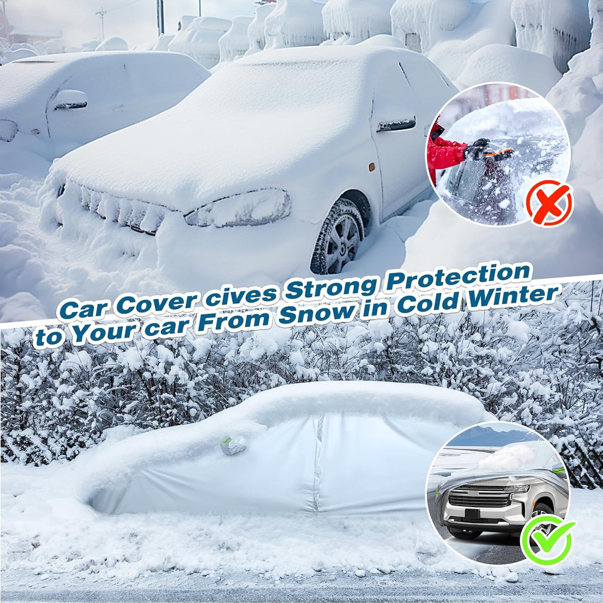 TUCAREST 6-Layers Heavy Outdoor Pickup Full Car Cover Hard Shell Zipper Design Waterproof All Weather Weatherproof UV Sun Protection Snow Dust Storm Resistant with Straps (Fit for UP to 230"-260")