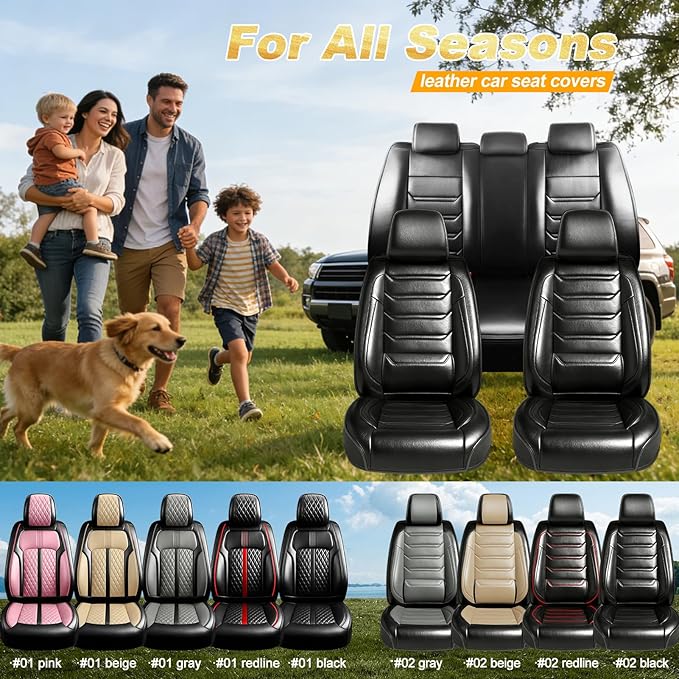 Fit Sonic Car Seat Covers for Select Chevrolet/Chevy Sonic 2012-2020 - Premium Full Coverage Leather, Airbag Compatible, Waterproof & All Weather Seat Cushion Protector, Full Set, Black