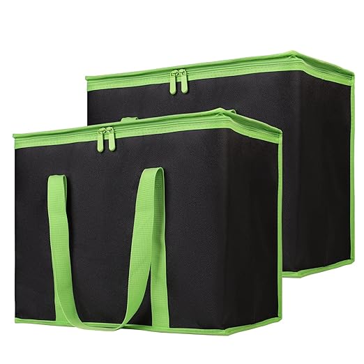 Bodaon 2-Pack Insulated Pizza Delivery Bags, X-Large Reusable Grocery Shopping Bags, Black with Green Edge