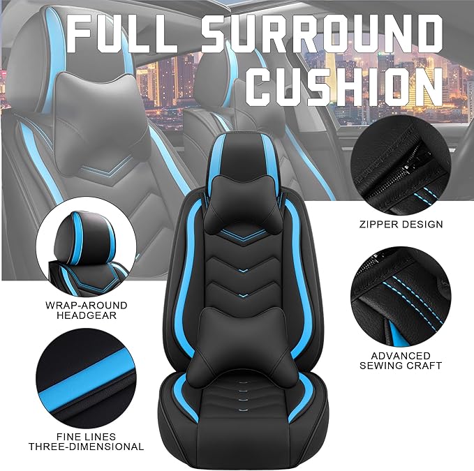 CTDS Car Seat Covers for Chevy Equinox 2005-2026, Stylish Sport Seat Cover, Premium Nappa Leather Car Seat Cover. Automobile Seat Covers Sets.(Luxury 2 Seats/Black Blue)