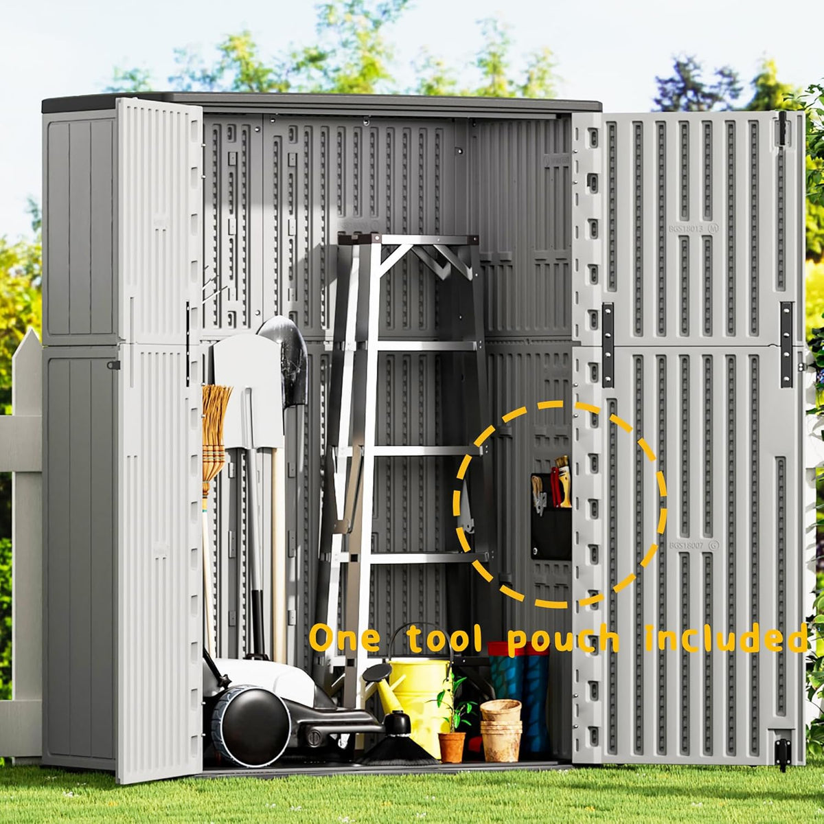 Plastic Outdoor Storage Cabinets,Vertical Sheds&Outdoor Storage with Floor,Outdoor Storage Box Waterproof/Lockable for Garage,Bike,Tools Storage Shed (57Cu.ft-Pale Grey)