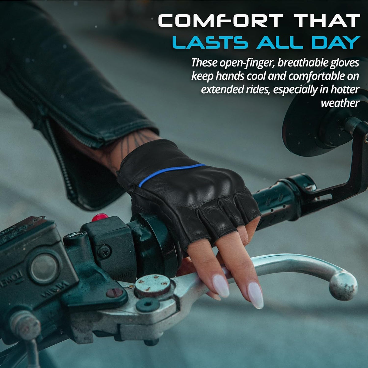 aasportx Motorcycle Gloves - Men's Leather Motorbike Gloves with Touchscreen Function - Non-Slip Pads for Men & Women