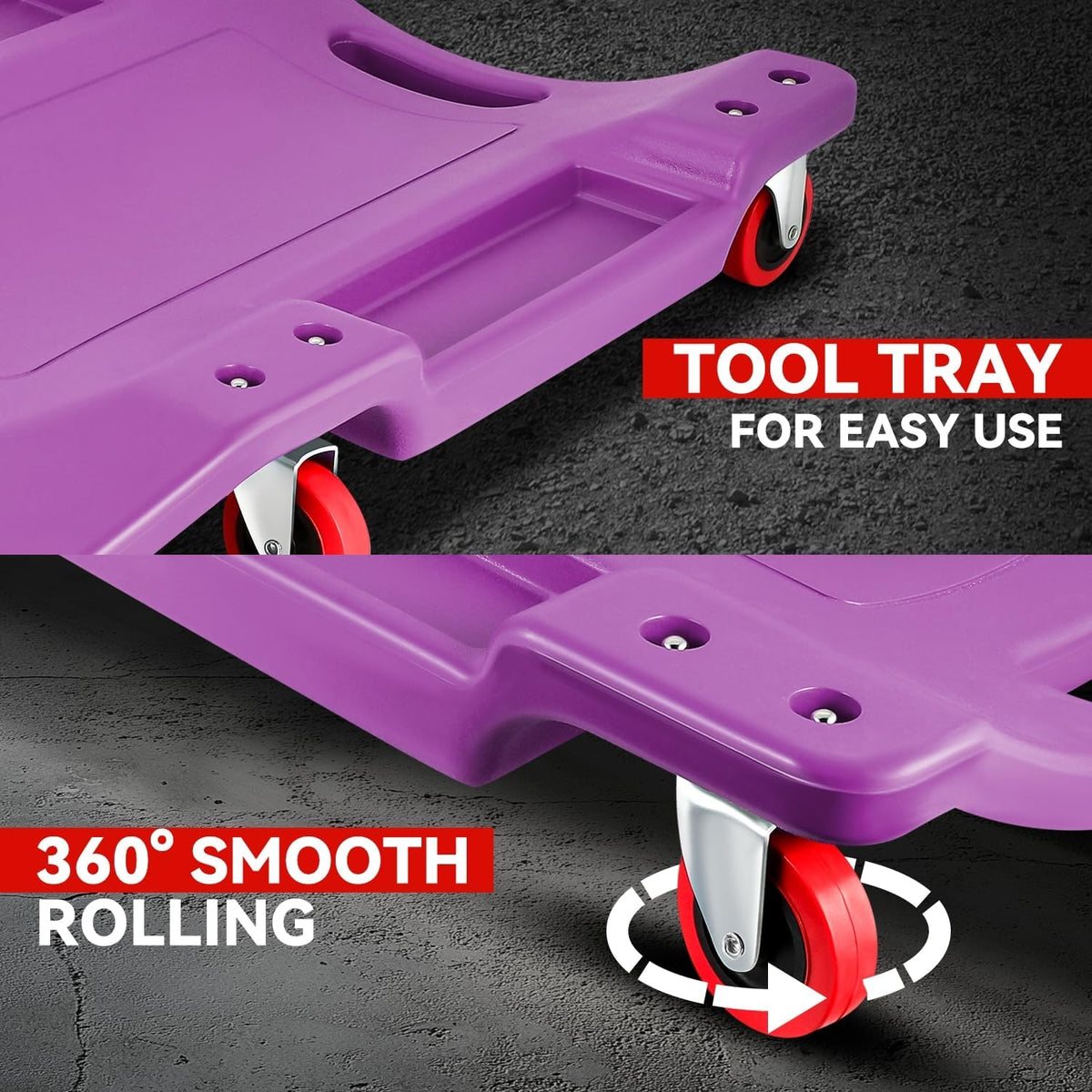 Auto Dynasty 36 Inches Mechanic Creeper, Automotive Garage Repair Low Profile Under Car Rolling Creeper with Padded Headrest, Plastic, Purple