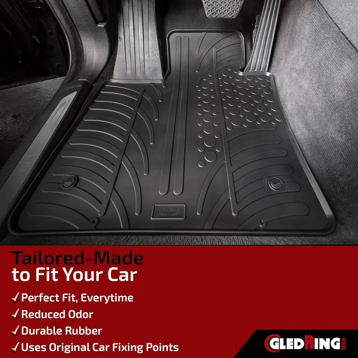 Gledring USA Custom Fit All-Weather Rubber Floor mats Compatible with Mercedes Benz E-Class E63 AMG Sedan (W212) 2010-2016, No Trimming Required, Tailored Custom Fit, Protects from Rain, Mud and Snow