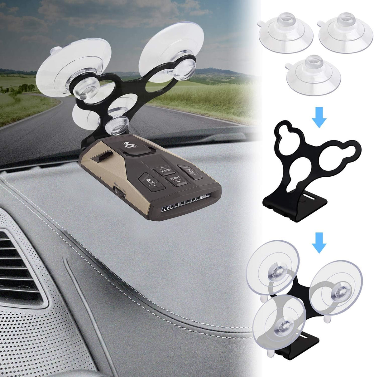 Windshield Suction Cup Mount Holder Compatible with Cobra Radar Detectors Cobra RAD 450, 8-Band, ESD-6100, ESD-7000, XRS-9300, PRO-9780 and All Recent Models (Bracket & 6 Suction Cups)