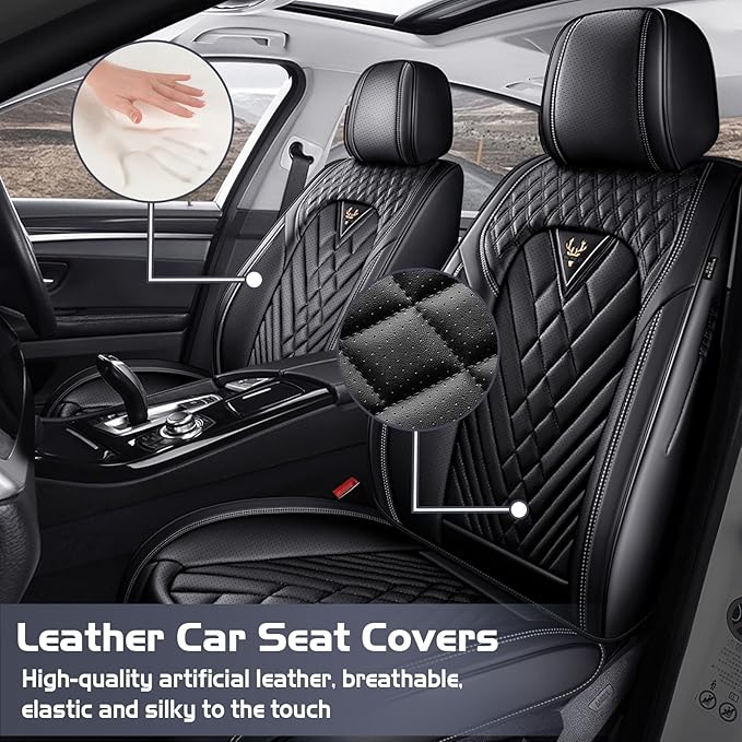 Truck Seat Covers for Toyota Tundra 2008-2026, Waterproof Premium Leather Full Coverage Car Seat Cover, Muscle Sport Style Auto Interior Seat Cover Sets (Full Set/Black)
