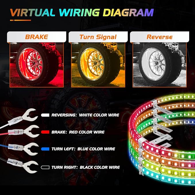 Nilight 4PCS 17.5inch Double Row LED Wheel Ring Lights RGB with APP and Remote Control Neon Light w/Turn Signal and Braking Function Dual Row for Car Van SUV Truck