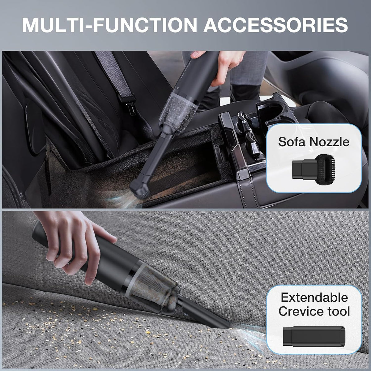 Car Handheld Vacuum Cordless 13000 PA Suction Power, Portable Mini Vacuum Cleaner for Car Home Office and Pet Hair, Black