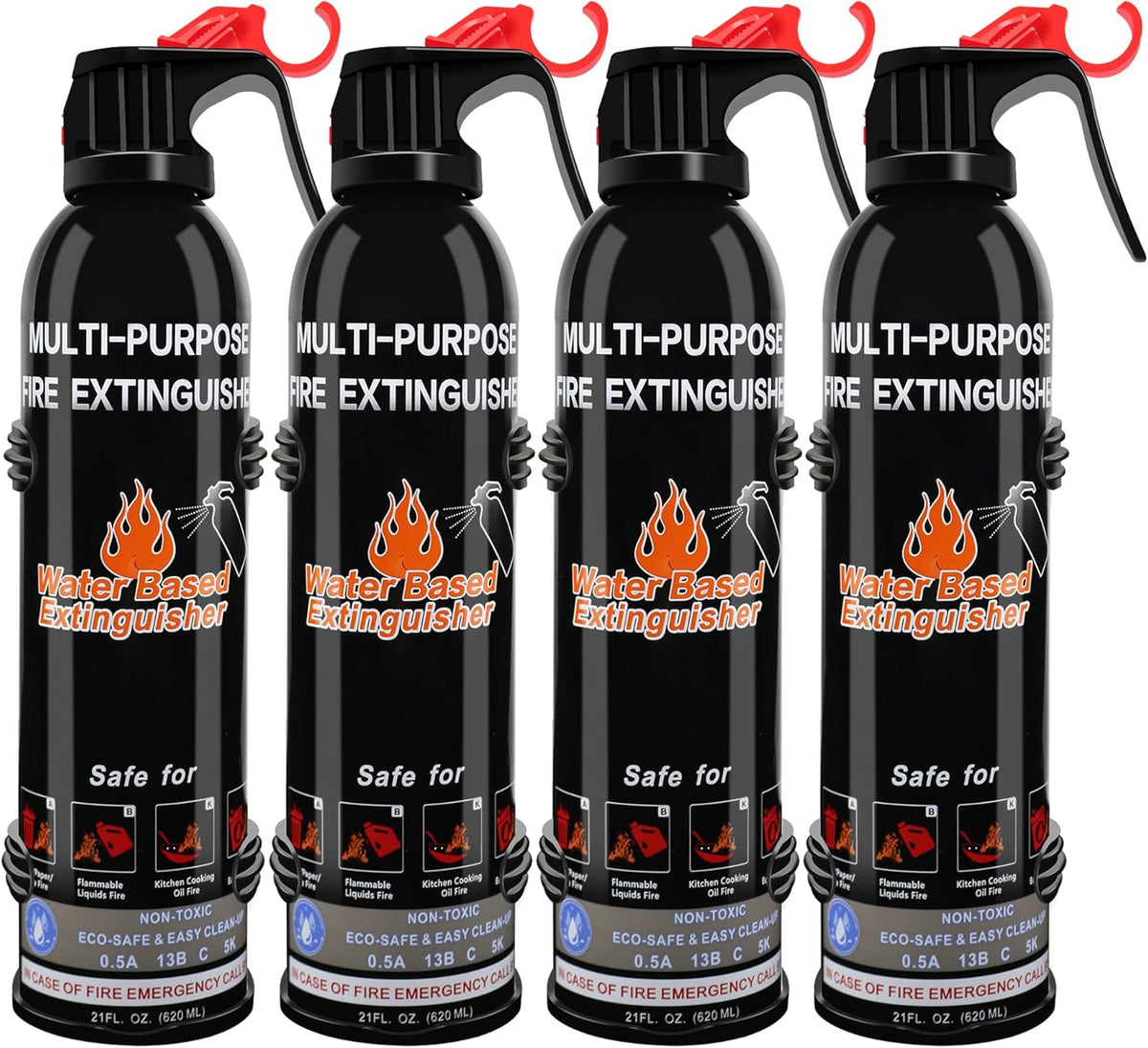 Fire Extinguisher for Home, 4 Pack Vehicle Fire Extinguishers with Mount, Portable Fire Extinguisher Effective on A, B, C, K Fires, Water-Based Extinguisher for Car Boat Office Truck Kitchen Garage RV