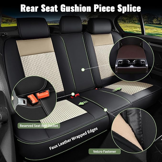 Car Seat Covers Full Set for Nissan Altima 2009-2024 2025 2026 - Breathable Cooling Ice Silk Leather Seat Cover - 5 Seats for Nissan Altima Accessories (Black&Beige)