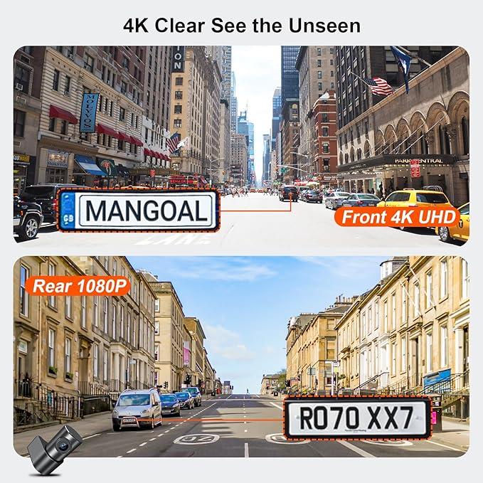 Mangoal Front 4K & Rear 1080P Dash Cam Custom Fit for Dodge RAM 1500/2500/3500 2019 2020 2021 2022 2023 2024 (Model D), Rebel Big Horn Laramie, UHD 2160P Video, OEM Look App & WiFi,128GB Card