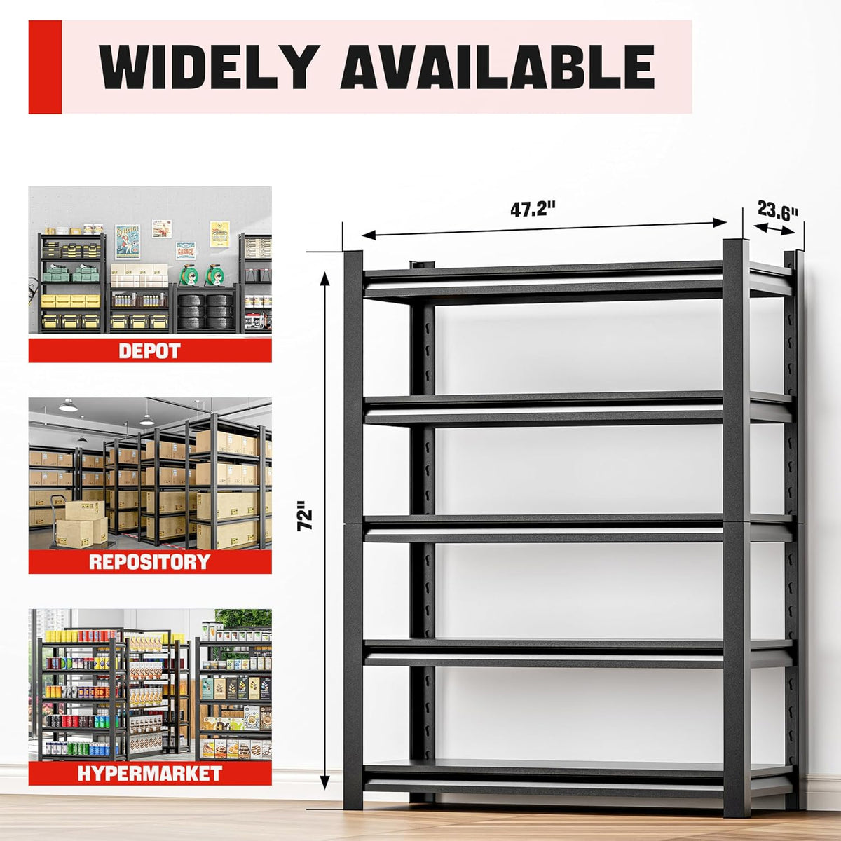 Heavy Duty Metal Storage Rack Shelving for Garage, 5 Tier Shelving Unit - Garage Storage Shelf, Industrial Utility Shelving, Durable Metal Shelf Organizer, Garage Shelving 24"D x48"W x72"H（5 pcs）