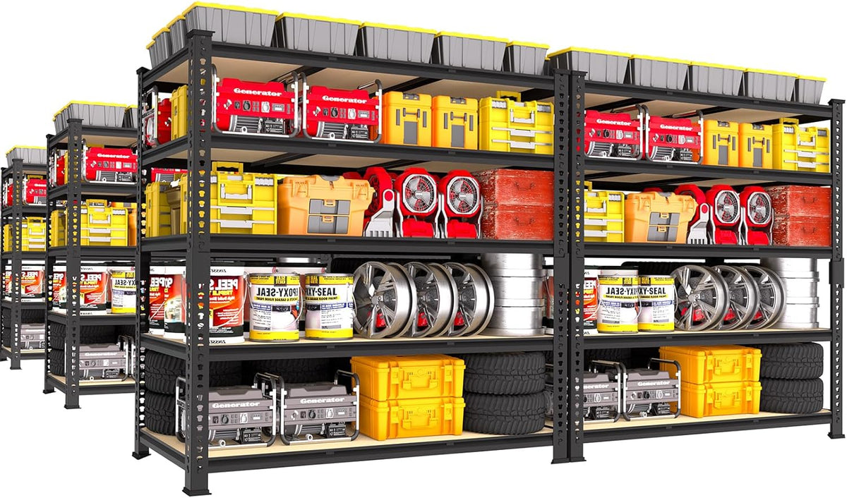 PrimeZone Heavy Duty Garage Storage Shelves - 48" W X 24" D X 72" H Adjustable Metal Shelving Unit, 5 Tier Industrial Shelves for Storage Standing Utility Rack for Warehouse, Basement, Black, 6 Pack