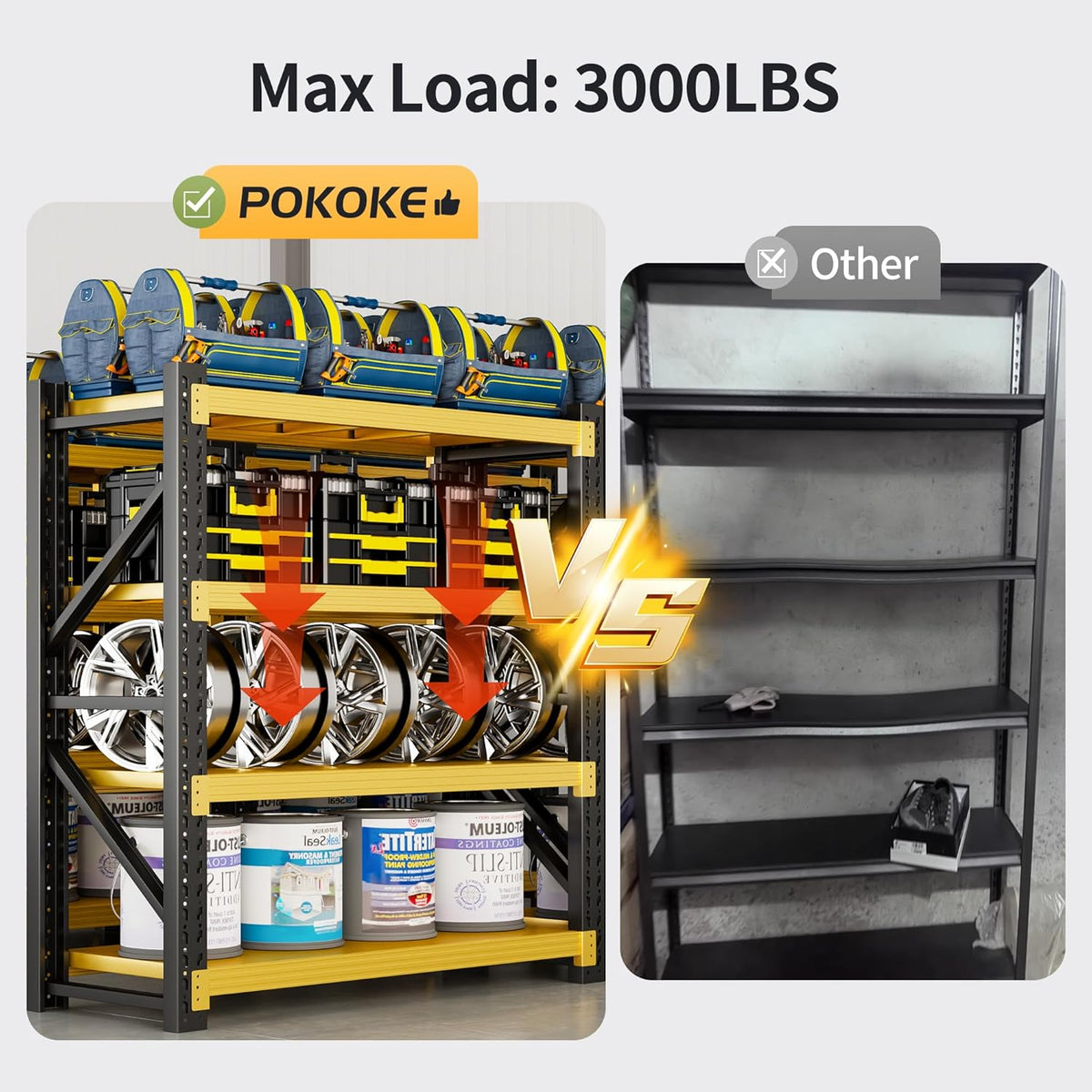 Garage Shelving Unit, 4 Tier Heavy Duty Racks, Easy Assembly, Metal Racks with Adjustable Shelves, 3000 LBS Load Capacity,for Warehouse,Basement (Black&Yellow, 19.7" D x 41.3" W x 78.7" H)