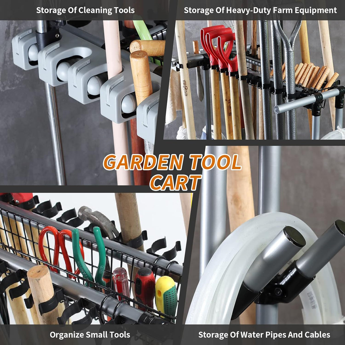 Heavy duty garden tool organizer garage storage holder storage large long farming tools lawn tool metal rack shovel and rake organizer