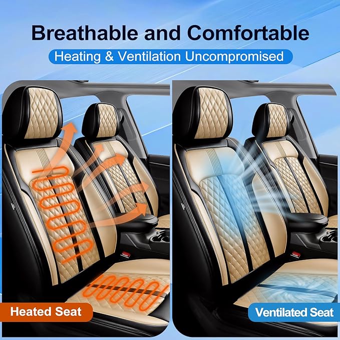 Fit Insight Car Seat Covers for Honda Insight 2010-2022 Premium Leather, Airbag Compatible, Scratch-Resistant, Waterproof All Weather Seat Protector, Airbag Compatible, Front Pair Black+Beige