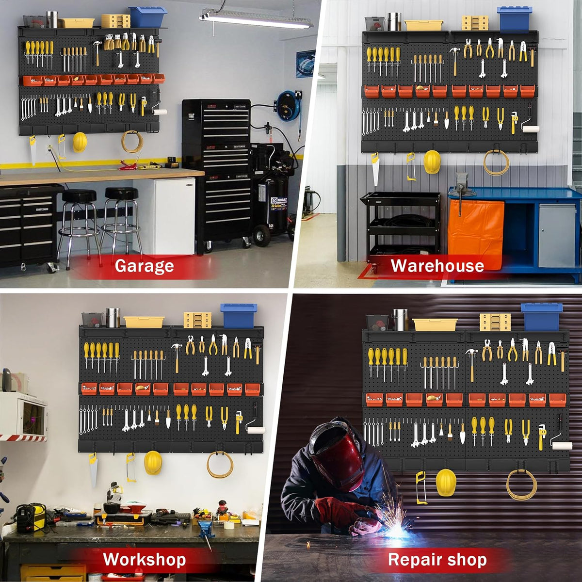 Ultrawall Black Pegboard Wall Organizer, 48X 36 inch for Garage Storage with Hooks, Storage Bins, Tool Panel Organizer, 72pcs