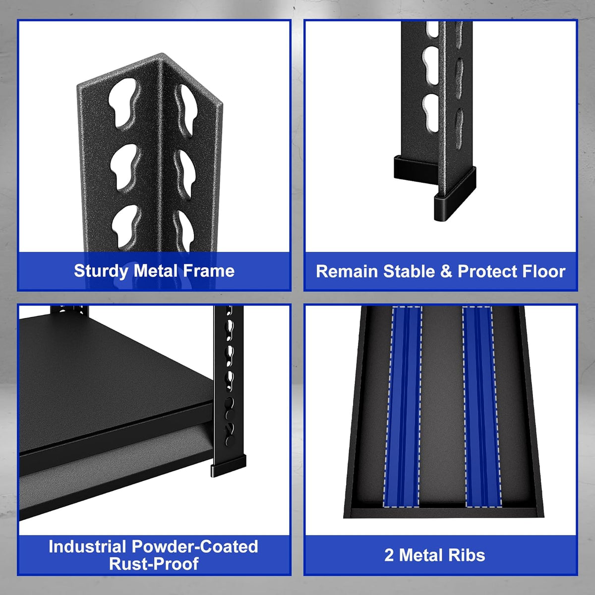 48" W Heavy Duty Garage Shelving, 5-Tier Metal Industrial Shelves, 3000LBS Loads, 4 Pack