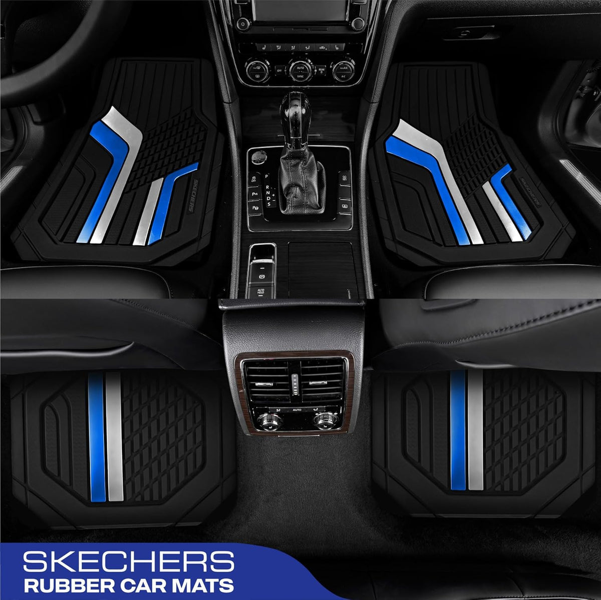 Skechers Heavy Duty Rubber Car Floor Mats,Dual Color Design Floor Mats,All Weather Car Mats,Waterproof Trim To Fit Universal Floor Liner Car Accessories,Automotive Floor Mats For Cars Trucks Suvs,Blue