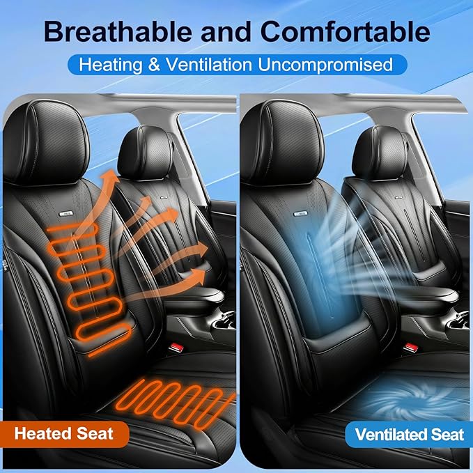 Fit CX-30 Car Seat Covers for Select Mazda CX30 2020-2025, Premium Full Coverage Leather, Airbag Compatible, Luxury Waterproof All Weather Breathable Seat Cushion Protector, Full Set, Black
