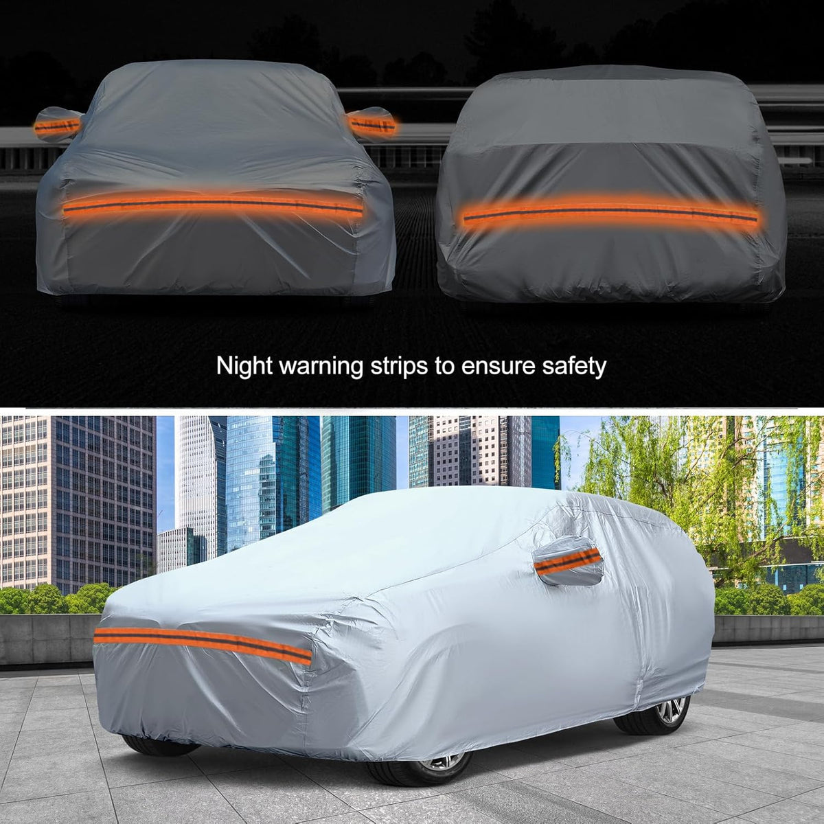 KEYOOG Fit for 188"-199" Length SUVs, 6-Layer Full Car Cover is All-Weather Waterproof, Universal in All Seasons, Snow Prevention, Rainproof, Acid Rainproof, Sunscreen, Orange Reflective Strip