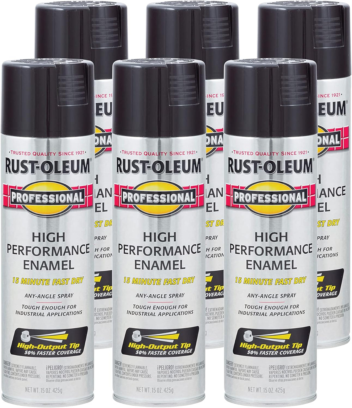 Rust-Oleum 7579838-6PK Professional High Performance Enamel Spray Paint, 15 oz, Gloss Black, 6 Pack