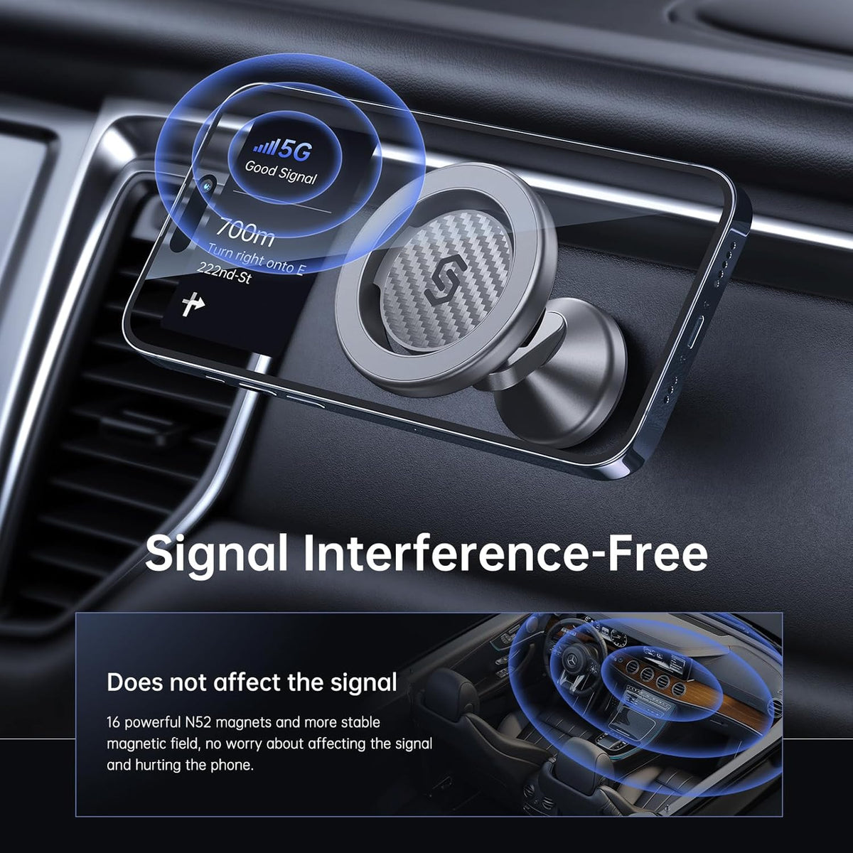 SYNCWIRE for MagSafe Car Mount - Kevlar Material Magnetic Phone Holder for Car Dash,360° Rotation Strong Magnets Car Phone Holder Compatible iPhone 16 Pro Max 15 14 13,Android MagSafe Car Accessories