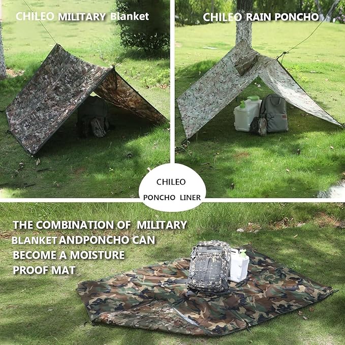 Camo Poncho Liner, Army Blanket, Military Sleeping Bag, with A Compression Carrying Bag, for Traveling, Hiking, Camping, Outdoor Survival, Car Blanket