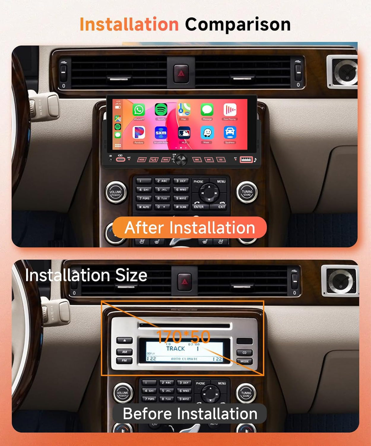 Car Stereo Single Din Wireless Carplay 6.86 inch Touch Screen Android Auto, Rimoody Car Radio with Bluetooth 5.2 Mirror Link FM/EQ USB/AUX/TF/SWC/MIC Car Audio Receiver with Backup Camera