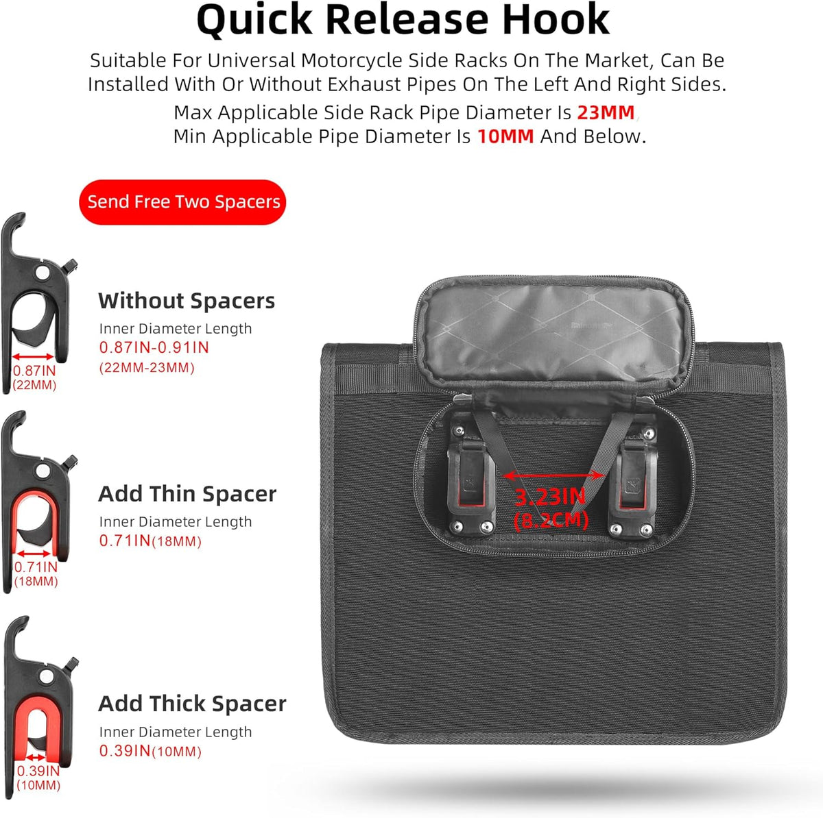 Rhinowalk Motorcycle Saddlebags, Waterproof Saddlebags, Quick Release 13L Single Side Hanging Bag Motorcycle Accessories