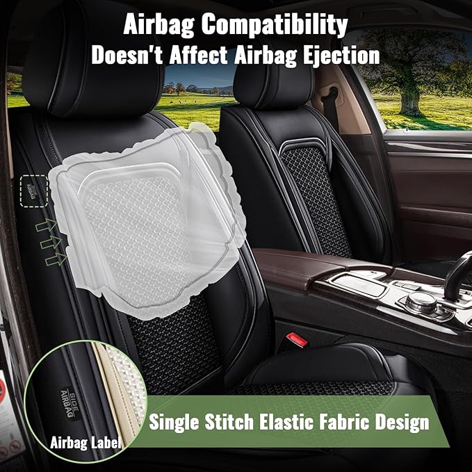Car Seat Covers Full Set for Mazda 3 2007-2019, Mazda3 Breathable Cooling Ice Silk Leather Car Seat Covers, 5 Seats Vehicle Seat Protector Seat Cushion Auto Accessories (Black)