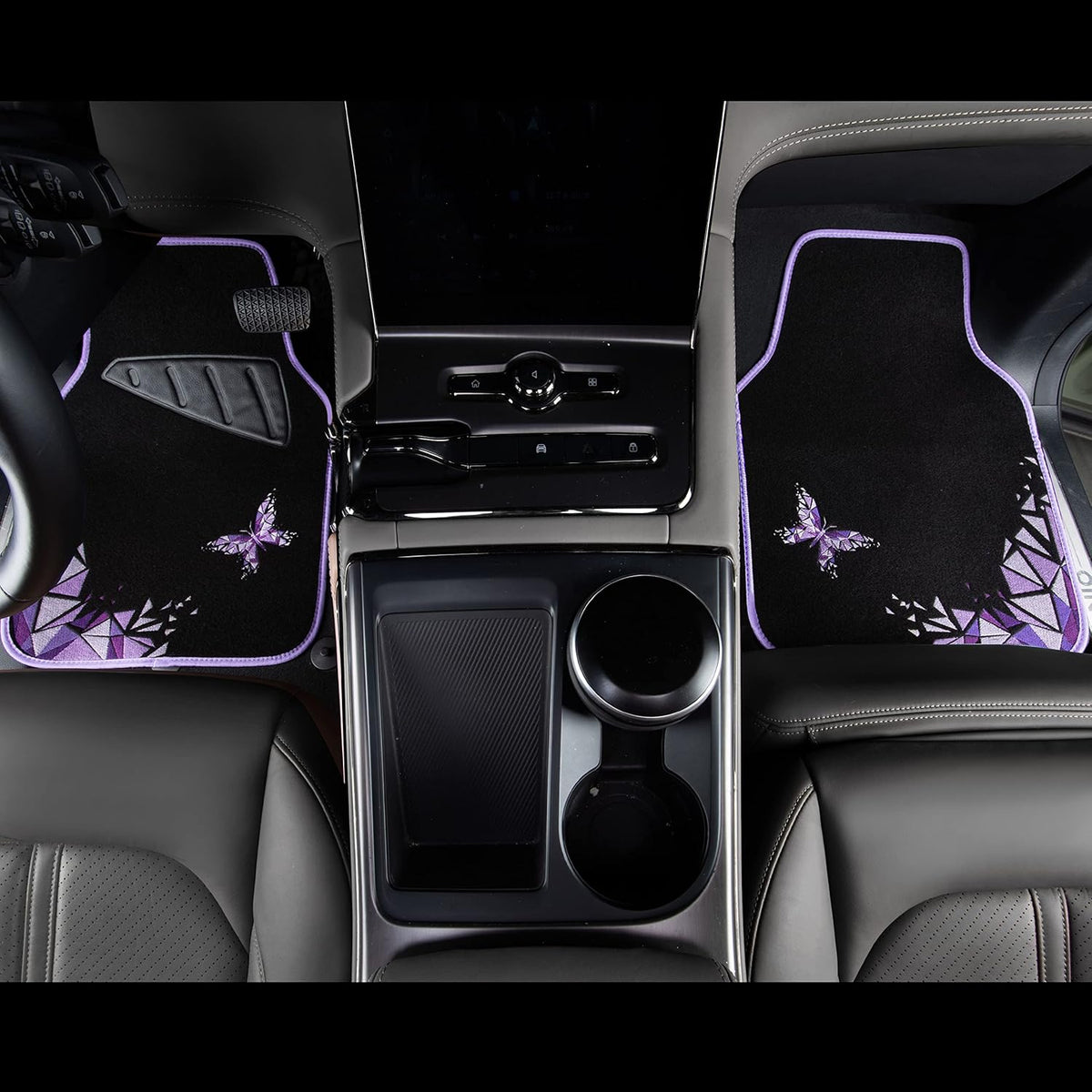 CAR PASS Universal Embroidery Geometric Butterfly Car Floor Mats with Heel Pad-Waterproof-Anti Slip Nibs,Purple Car Floor Mat Fit 95% Automotive,SUVS,Sedan,Vans,for Women,Girly(Purple Butterflies)