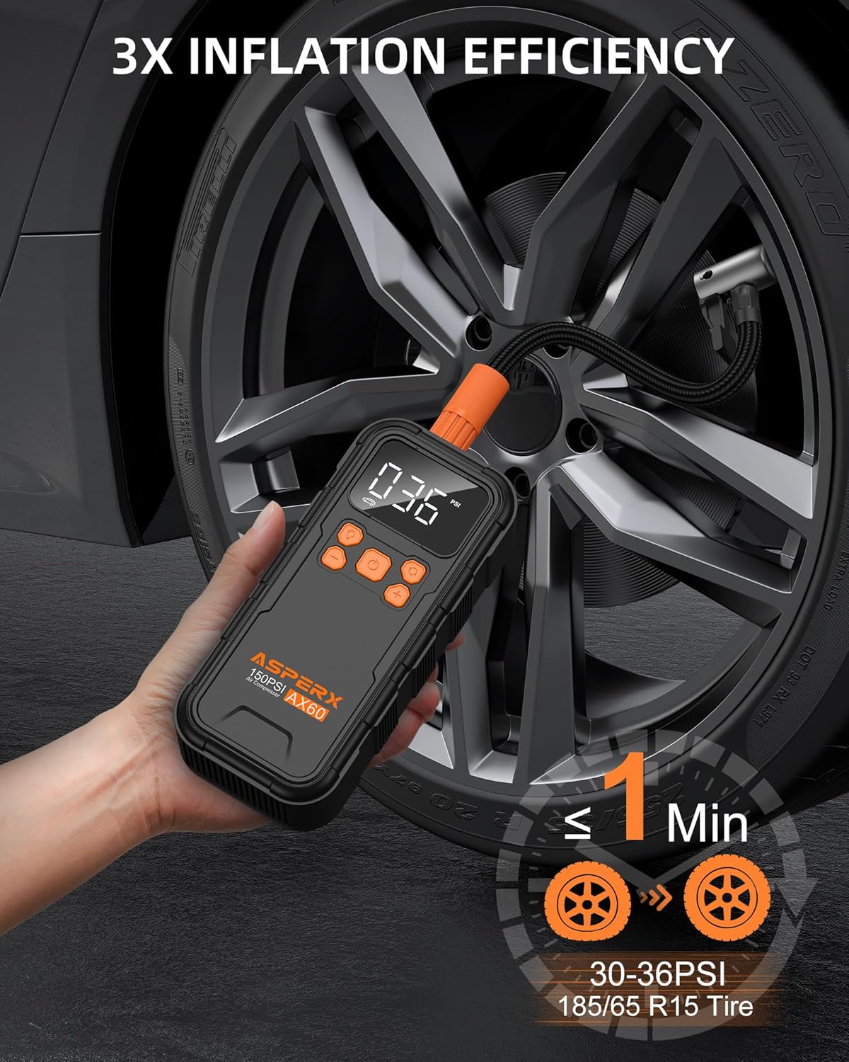 Tire Inflator Portable Air Compressor, 150PSI Cordless Air Pump for Car Tires, 3X Faster Air inflator Tire Pump with Digital Pressure Gauge and Emergency LED Light for Motorcycle Bike Ball Car