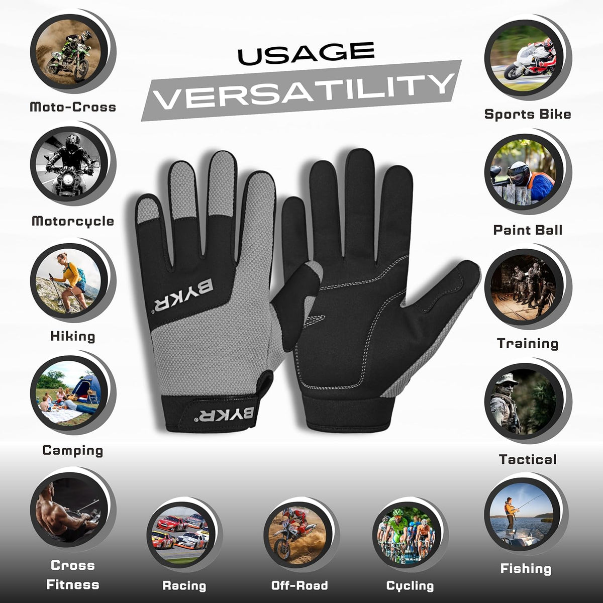 BYKR All-Weather Motorcycle Gloves for Men & Women – Protection for Dirt Bike, BMX, MX, and ATV Riding